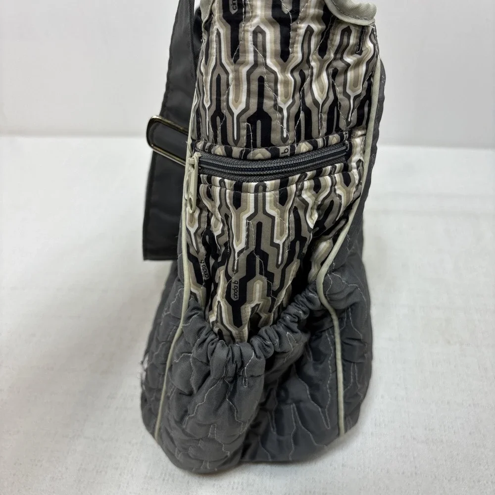 Cinda B Tote Bag Diaper Shoulder Bag Gray Quilted Adjustable Strap Snap Close‎